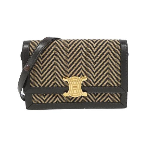 Celine Herringbone Tweed Triomphe 2way Leather Shoulder Bag Black - Picture 1 of 10